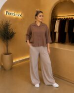 شومیز مودال موکا آستین زارا زنانه - Image 2