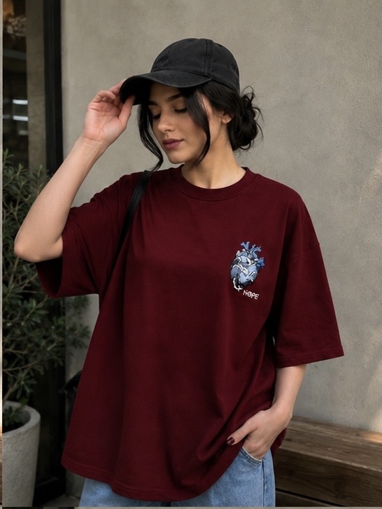 BFF36A31-04E7-4549-8B06-F58EED55A5FB تیشرت گلدوزی زرشکی - Image 1