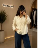شومیز سیلک زرد کره ای زنانه - Image 3
