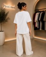 تیشرت فلامینگو باکسی سفید زنانه - Image 3