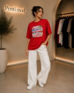 تیشرت فلامینگو باکسی قرمز - Image 3