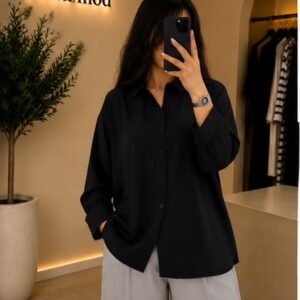 شومیز سیلک بغل دکمه مشکی زنانه
