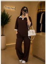 ست پلوشرت و شلوار قهوه ای زنانه - Image 2