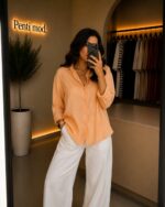 شومیز نارنجی پارچه NR زنانه - Image 3