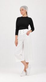 شلوار دامنی لینن سفید زنانه - Image 2