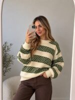 بافت یقه گرد سبز زنانه - Image 3