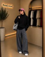 بافت یقه اسکی مشکی زنانه - Image 3