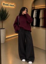 بافت یقه اسکی زرشکی زنانه - Image 2