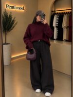 بافت یقه اسکی زرشکی زنانه - Image 3
