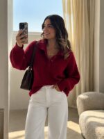 بافت پولوشرت ۳ دکمه جودون قرمز زنانه - Image 2